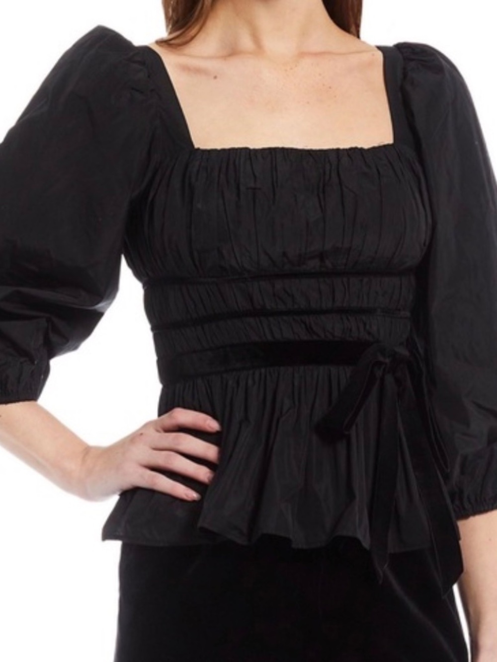 Antonio Melani Genevieve Velvet Ribbon Peplum Blouse Sz 12